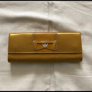 [Cole Haan] Mustard Satin and Leather Clutch